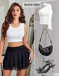 Avidlove Women's Pleated Mini Skirt Lace Mesh