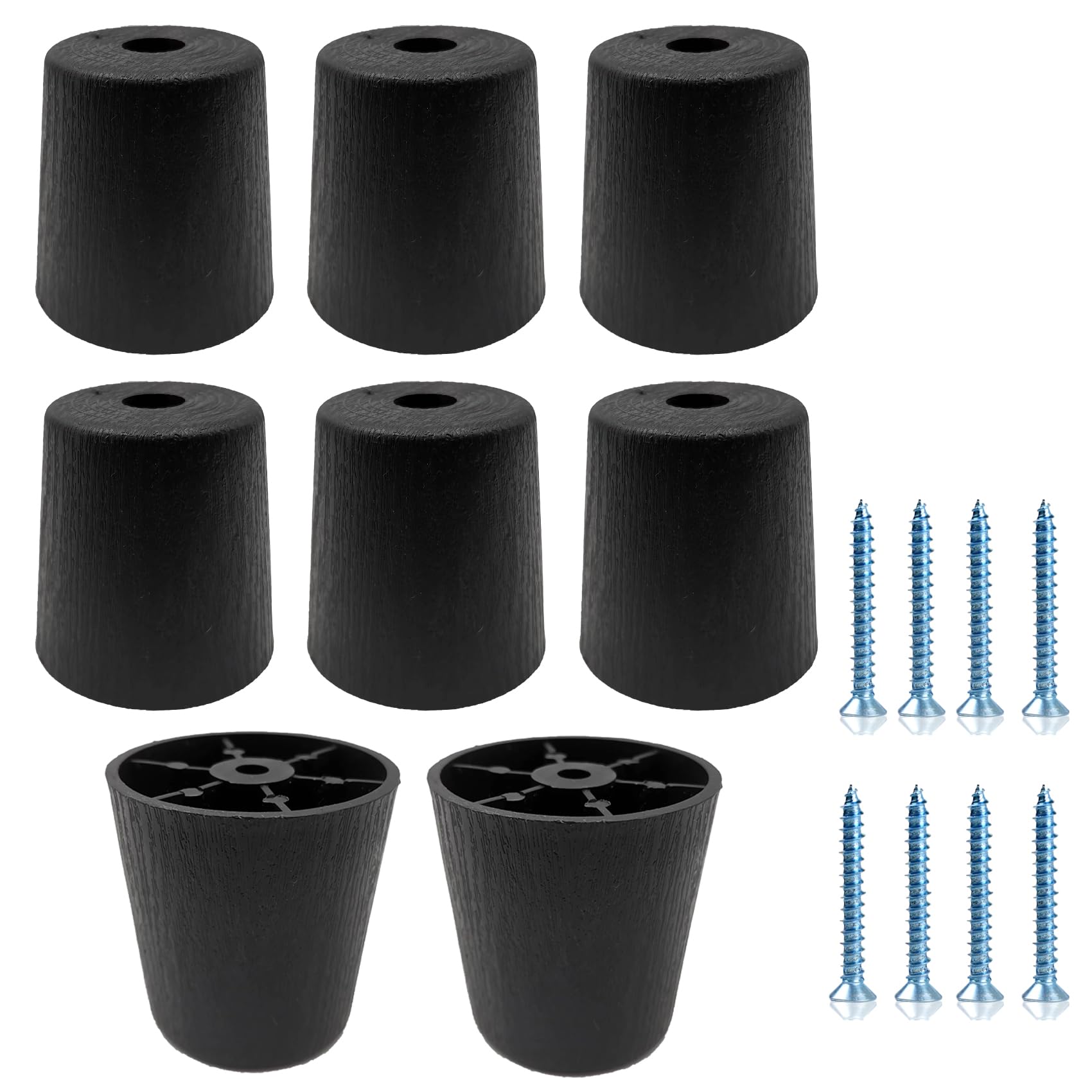 pafnisoin Furniture Feet Black 8 pcs Furniture Legs around Ø 50/40 mm x H 50 mm Cabinet Feet Plastic Feet for Furniture Sofa Feet with 8 Screws for Cupboard, Sofa, Chair