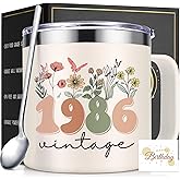 Lifecapido 40th Birthday Gifts Women, Vintage 1986 14oz Insulated Mug with Birthday Card, Birthday Presents for Women, 40th Birthday Gift Ideas, 40 Year Old Birthday Gifts for Women Mom Sister Friend