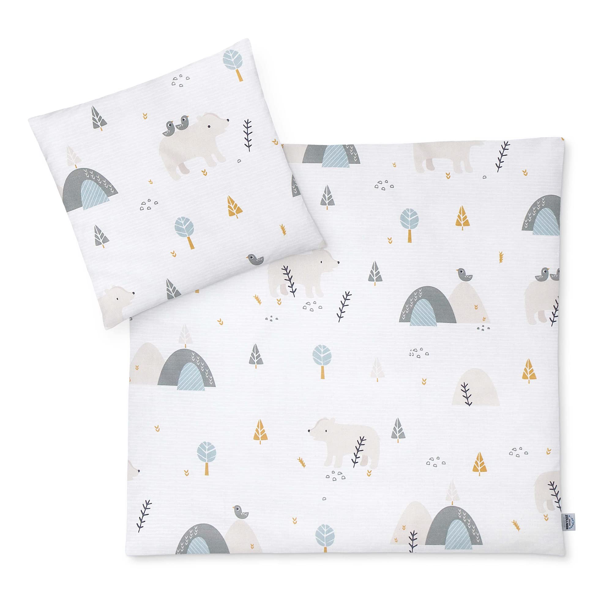 Julius Zöllner Baby Bed Linen 80 x 80 + 35 x 40 cm, 100% Cotton, Made in Germany, Mountain Bear