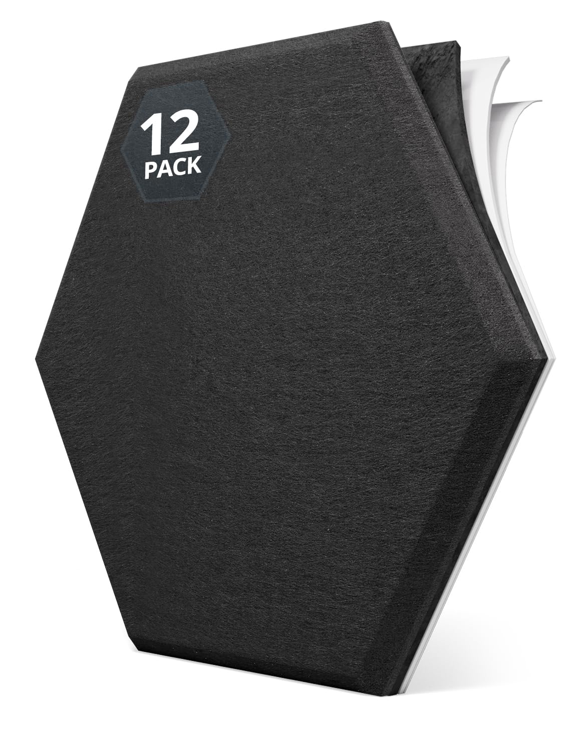 Kuchoow Hexagon Schallschutzplatten selbstklebend Schallschutz Schalldämmung Wand, 12 Stück 2-in-1 Akustikplatten mit Laermschutz MLV für Zimmer, Büro, Nachbarn, Tür, Decke, 30x26x1 cm, Schwarz