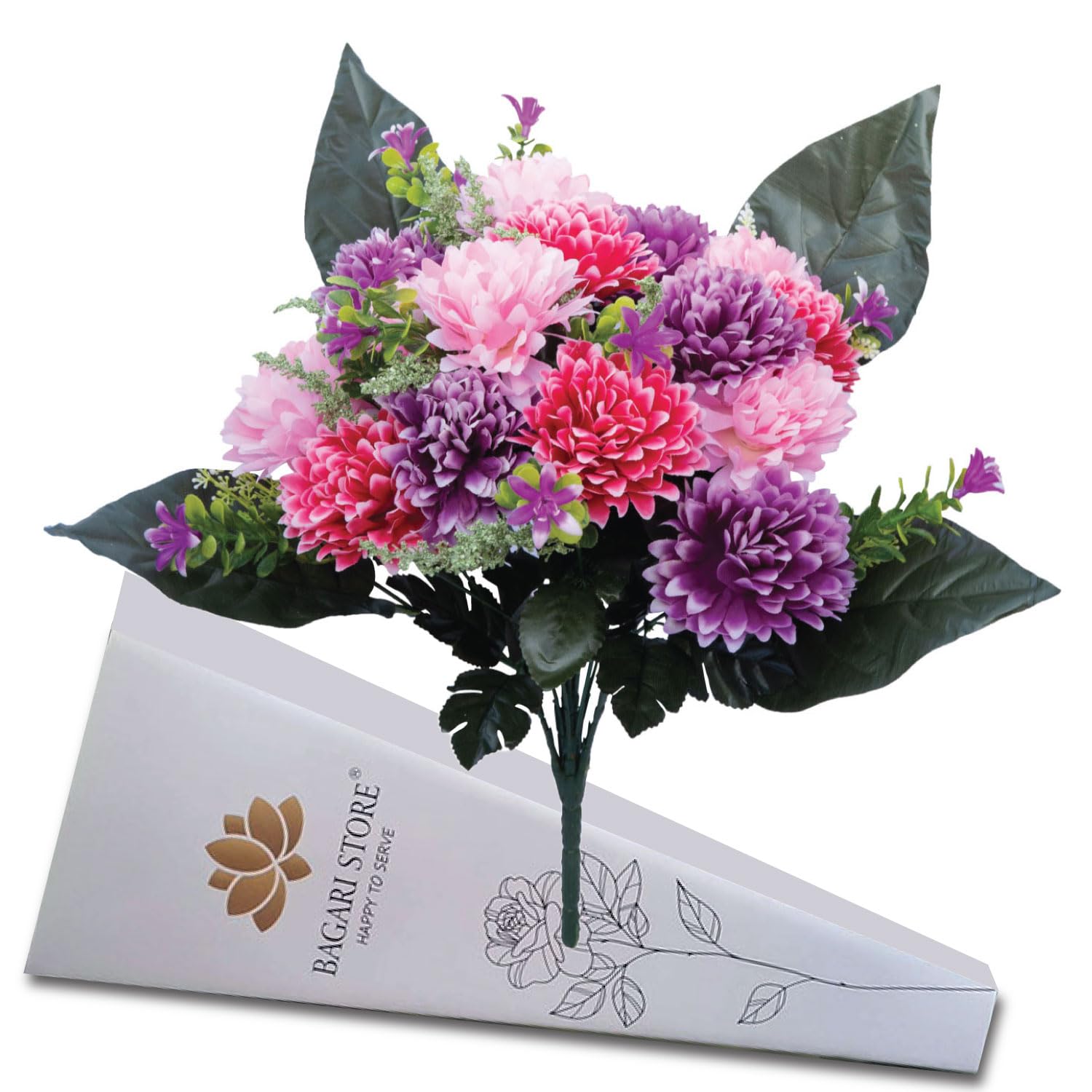 Bagari Artificial Flowers, Large Mixed Bush Grave Cemetery Flowers, 41cm Funeral Fake Flowers for Memorial Decoration, Hot Pink - Ivory & Wine Graveside Flowers for Outdoor & Indoor Floral Decoration