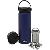MIRA 18 oz Tea Infuser Thermo - Stainless Steel Travel Bottle with Removable Strainer for Loose Leaf Tea - Insulated Hot & Cold Brew Steeper - Marine
