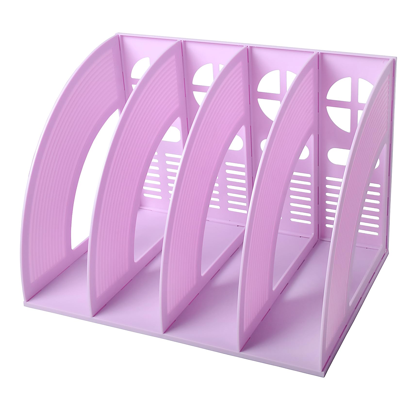 Marte Vanci Magazine File Holder, Sturdy Desk File Organiser Plastic Book Holder Desktop Magazine Rack A4 Paper Document Folder Shelf Divider Office Cabinet Storage Organiser Purple 4 Compartments