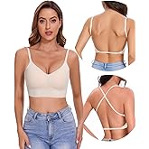 lemolly Low Back Bra - Open Back Backless Bra, Padded Bralette for Women Seamless Multiway Criss Cross Halter Bras