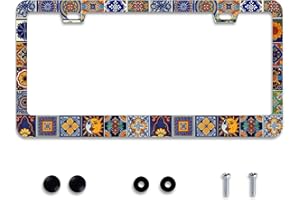 OMW2FYB Personalise Mexican Tiles License Plate Frames Mandala Boho License Plate Frame Car Universal Stainless Steel Accessories Cars Decorative 2 Holes Screws Fits Standard US Vehicles Size 12.2 x 6 Inches