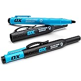 OX Tools Clog-Free Permanent Construction Marker 2-Pack with Pocket Holster - Durable, Reliable Marking on Dusty and Shiny Su