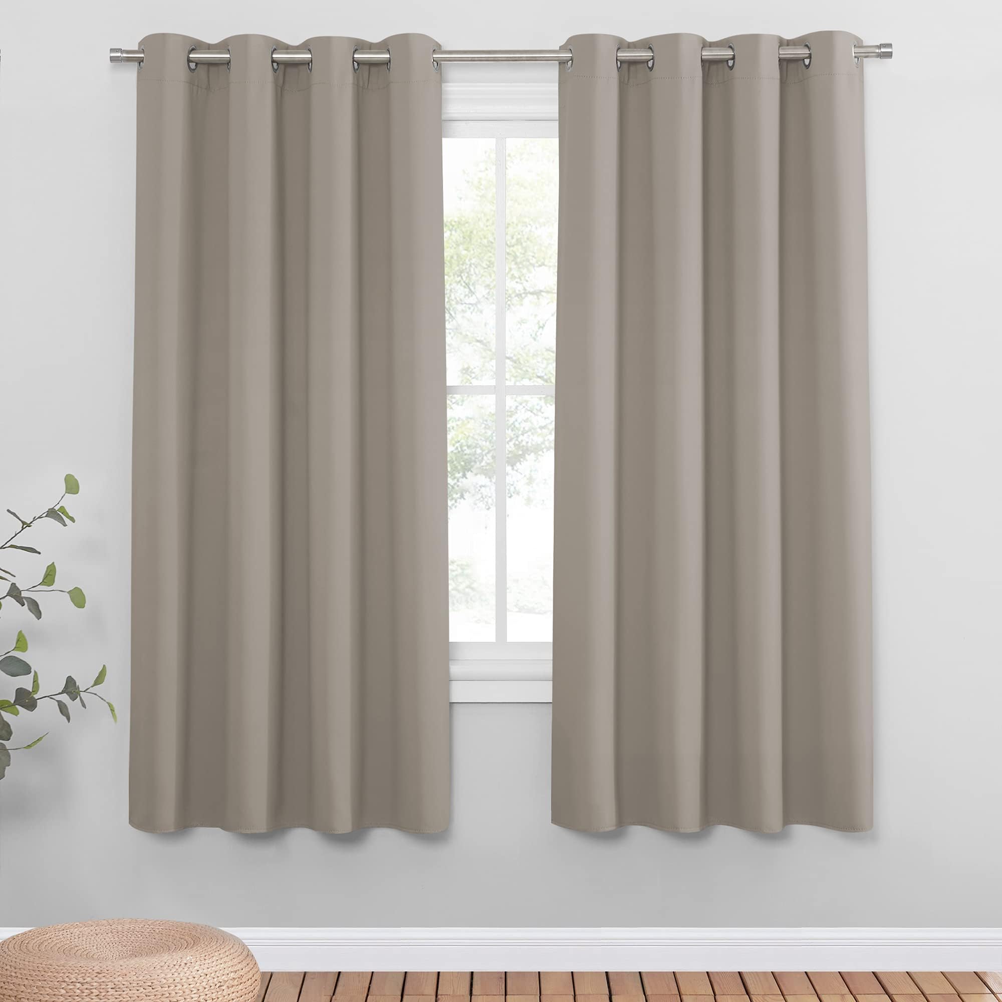 PONY DANCE Thermal Bedroom Curtains - Blackout Caravan Privacy Curtains Soundproof Eyelet Top Decorativa Living Room Drapes Blackout for Office, Meeting Room, 2 Panels, 46x54 inch, Sand — image 1
