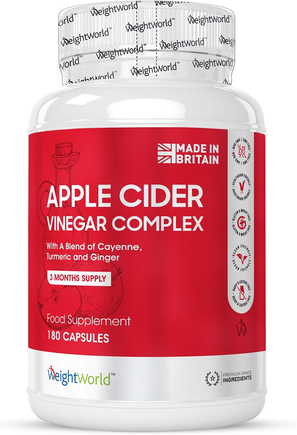 Apple Cider Vinegar Capsules 1860mg, 2 Months Supply, 180 Capsules, 4 Probiotic Strains (2 Billion CFUs), with Cayenne Pepper