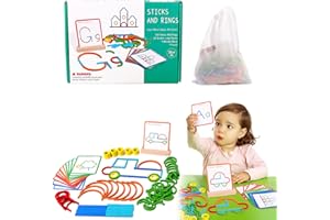 Montessori Smart Sticks for Toddlers, Wooden Sticks and Rings Puzzle Game, Quick Thinking Puzzle Blocks, Boost Creativity & I