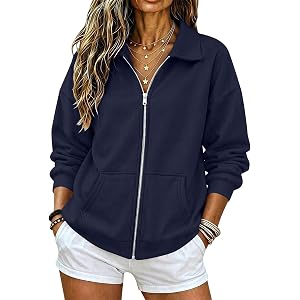 Womens Sweatshirts No Hood Zip Up Long Sleeve Loose Fall Jackets Oversized Stand Collar Y2k Clothes with Pockets 2026