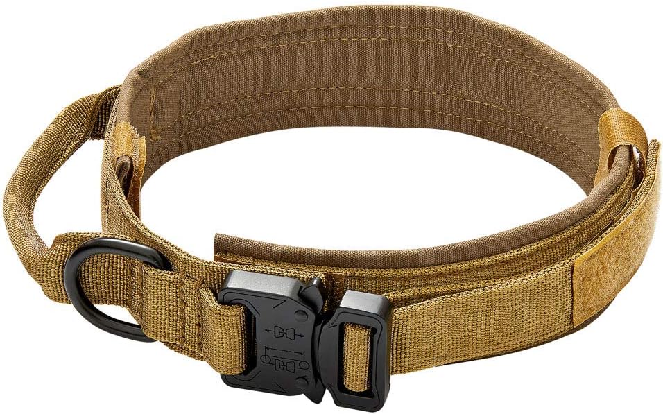 Heavy Duty Strong 1.5" Wide Adjustable Tactical Military Nylon Dog Training Collar with Stainless Steel Metal Buckle Control Handle Collars for Large Medium Small Dogs, M/L/XL Khaki/Green/Black Colors : Kitchen & Dining