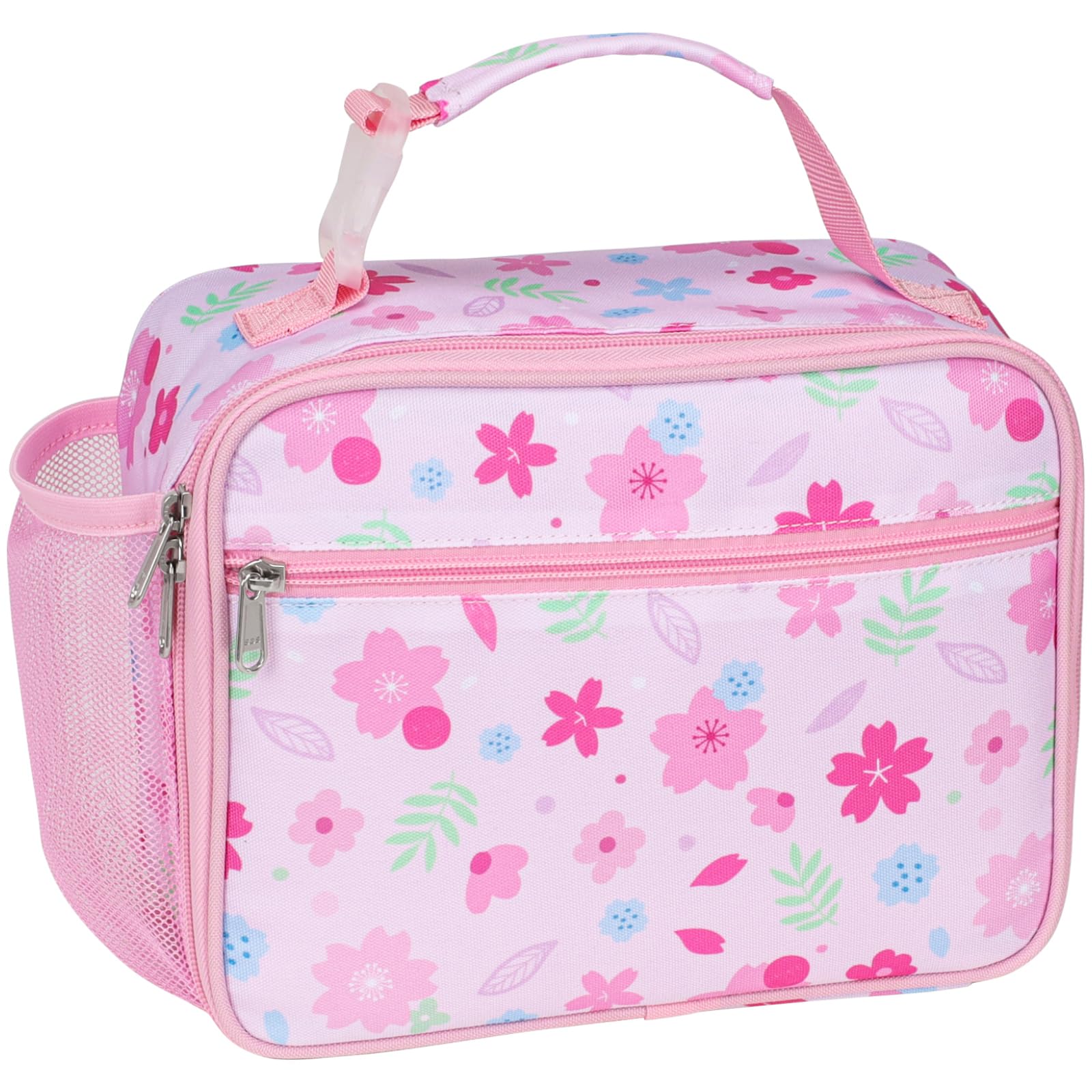 Photo 1 of Bagseri Kids Lunch Bag for Girls - Insulated Kids Lunch Box for Daycare and School Reusable Meal Tote Bag with Water Bottle Holder, Easy-Clean Water-Resistant Fabric, Pink Floral