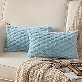 MANDIOO Pack of 2 Light Blue Super Soft Plush Fluffy Decorative Throw Pillow Covers 12x20 inch Faux Fur Wool Velvet Cushion Covers Pillow Cases Couch Sofa Bed Living Room