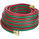 Hromee Oxygen Acetylene Hose 1/4-Inch &times; 50 Feet with 9/16"-18 B fittings Welding Cutting Torch Twin Hose