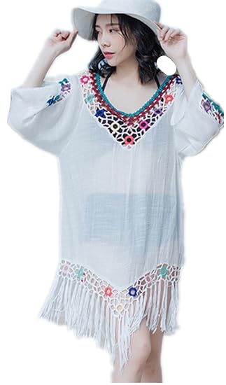 Yomie Femme Robe De Plage Elégante Dentelle Tunique Boheme