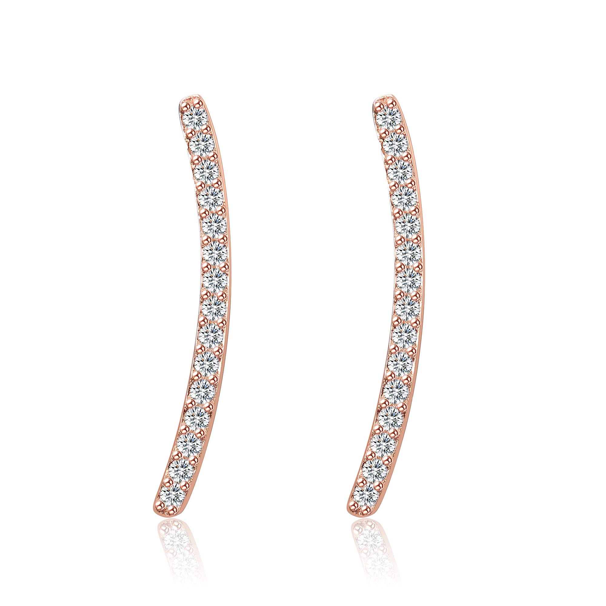 WINNICACA Bar Climber Rose Gold Earrings Crawler CZ S925 Sterling Silver Cubic Zirconia Earrings for Women