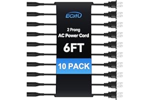 ECJTU AC Power Cord 6FT(10 Pack), 2 Prong TV Power Cord, Power Supply Cable Replacement for Xbox One S, Xbox One X, Xbox Series X, PS3, PS4, PS5, Compatible for Printer, Monitor, Sound Bar, Game Console
