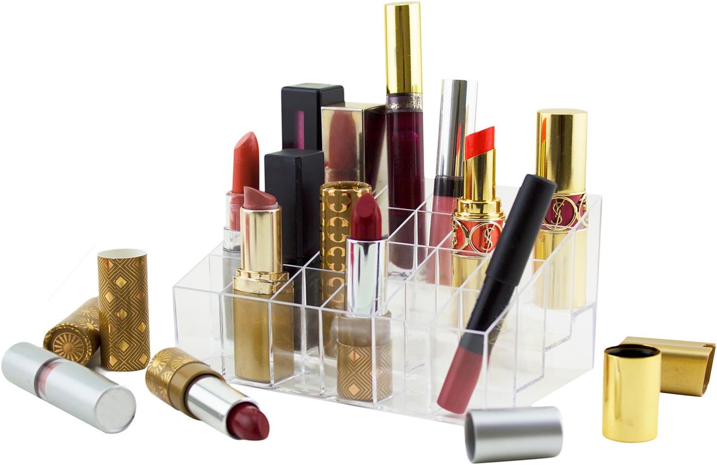 Transparent Cosmetic Makeup Organizer for Lipstick, Brushes, Bottles, and More. Clear Case Display Rack Holder: Home & Kitchen