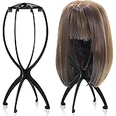 obeoby Wig Stand, Portable Wig Holder Wig Head Stand for All Wigs Travel Wig Hair Stylist Gifts for Women(black (2 pack))
