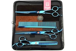 LILYS PET 8.0" Professional PET Grooming scissors Kit,CoatedTitanium,Sharp and Strong Stainless Steel Blade for Dogs Cats Hair Cutting,3 Pieces of Scissors with a Comb and a Case (Blue)