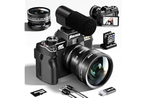 MONITECH Mo 4K Digital Cameras for Photography, 48 MP Vlogging Camera for YouTube with 180° Flip Screen,16X Digital Zoom,Flash & Autofocus,52mm Wide Angle & Macro Lens,2 Batteries,32GB SD Card(S100,Black)