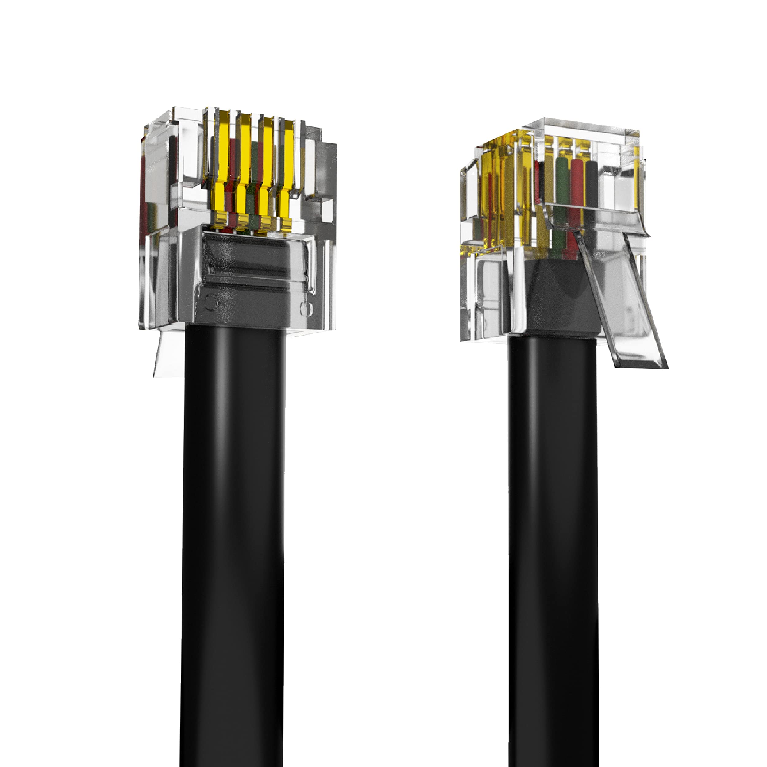 ASNQ High Speed Broadband RJ11 to RJ11 Cable - 15m with OFC Wires and PVC Cover - Internet DSL Cable - Flat, Black