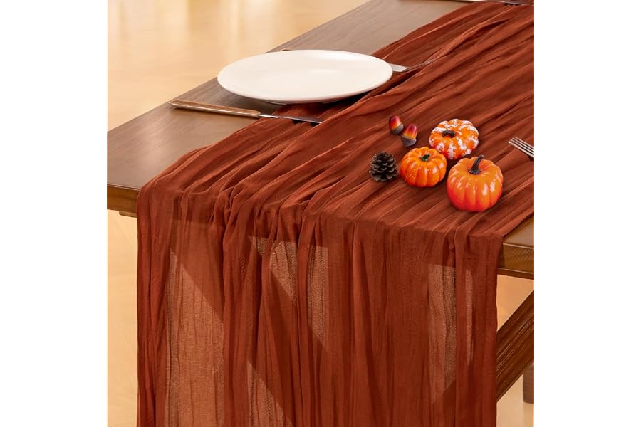 Fall Table Runner Terracotta Cheesecloth Boho Wedding Thanksgiving Decor | Friendsgiving Rustic Gauze 10FT Cheese Cloth 120 Inch Farmhouse Dining Runner for Baby Shower Holiday Party Home Decorations