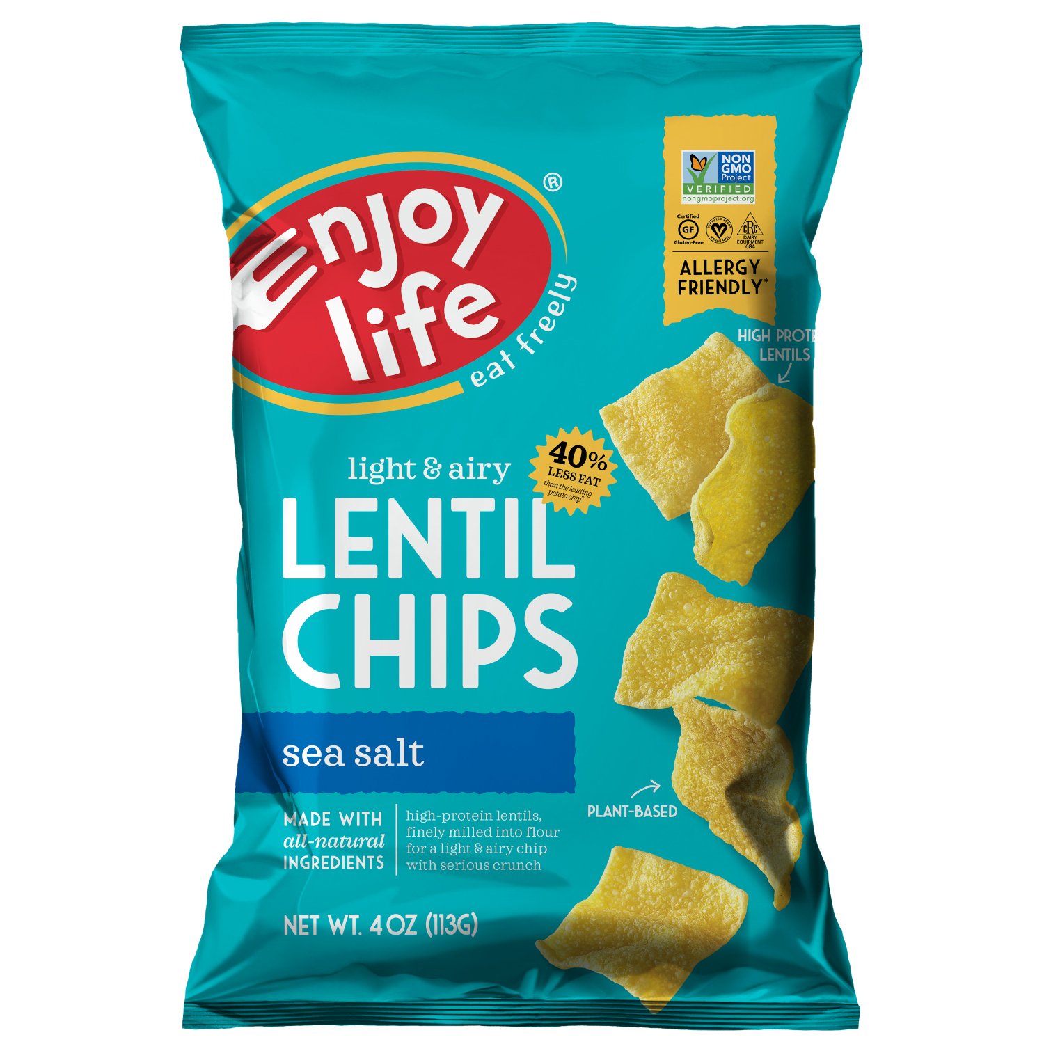 Enjoy Life Lentil Chips Soy Free Nut Free Gluten Free Dairy Free Non Gmo Vegan Sea Salt 4 Ounce Bag