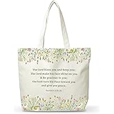 FQPJA Women Christian Canvas Tote Bag, Religious Bible Inspirational Gifts, Reusable Shopping Tote, Aesthetic Shoulder Bag, Thanksgiving Christmas Gifts For Friends Colleagues -A19