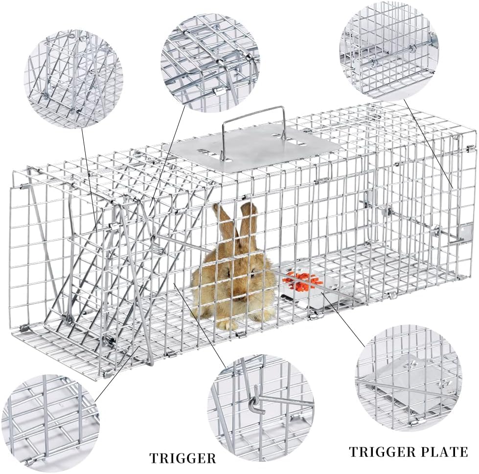 Homodoskey Animal Traps,Live Animal Trap for Cats,Rabbits, Squirrels,cat Trap for Stray Cats, Live Traps for Raccoons, Stainless Steel Foldable with Pedal Triggers (24 x 7 x 8 inches)