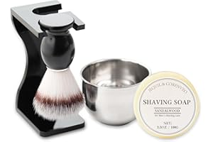 JEQUIL&CORENVEO Shaving Brush Set for Men, 4pcs Synthetic Shaving Brush Set with Shaving Soap, Acrylic Stand and Steel Bowl