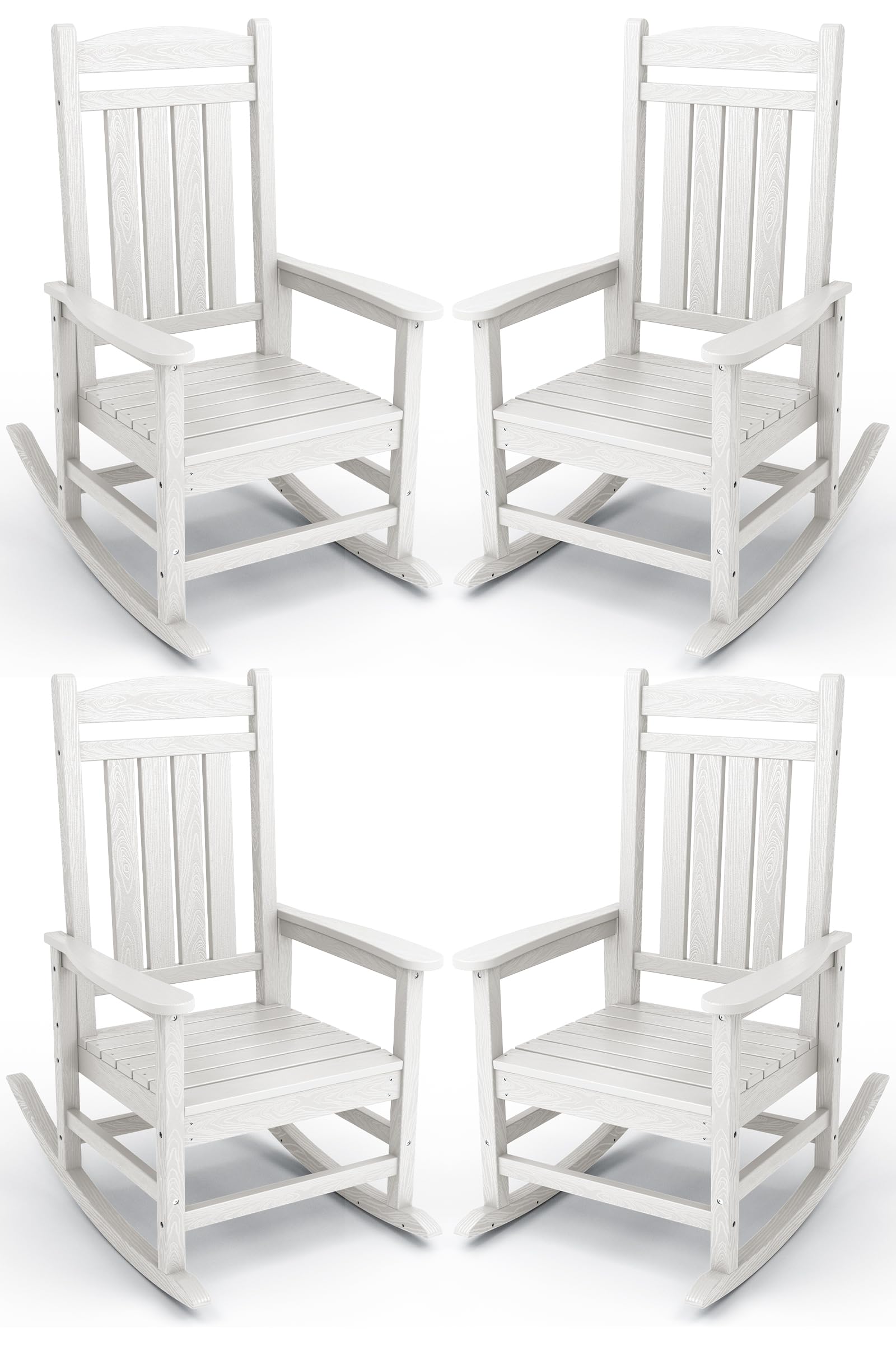 KINGYES HDPE Patio Rocking Chair Set of 4, Outdoor Rocking Chairs Porch Rocker for Adults, White Image KINGYES HDPE Patio Rocking Chair Set of 4, Outdoor Rocking Chairs Porch Rocker for Adults, White Image