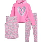 RBX Active Girls Pants Set - 3 Piece Fleece Graphic Hoodies Sweatshirt Tank Top and Girls Leggings Kids Clothing Sets (7-12)