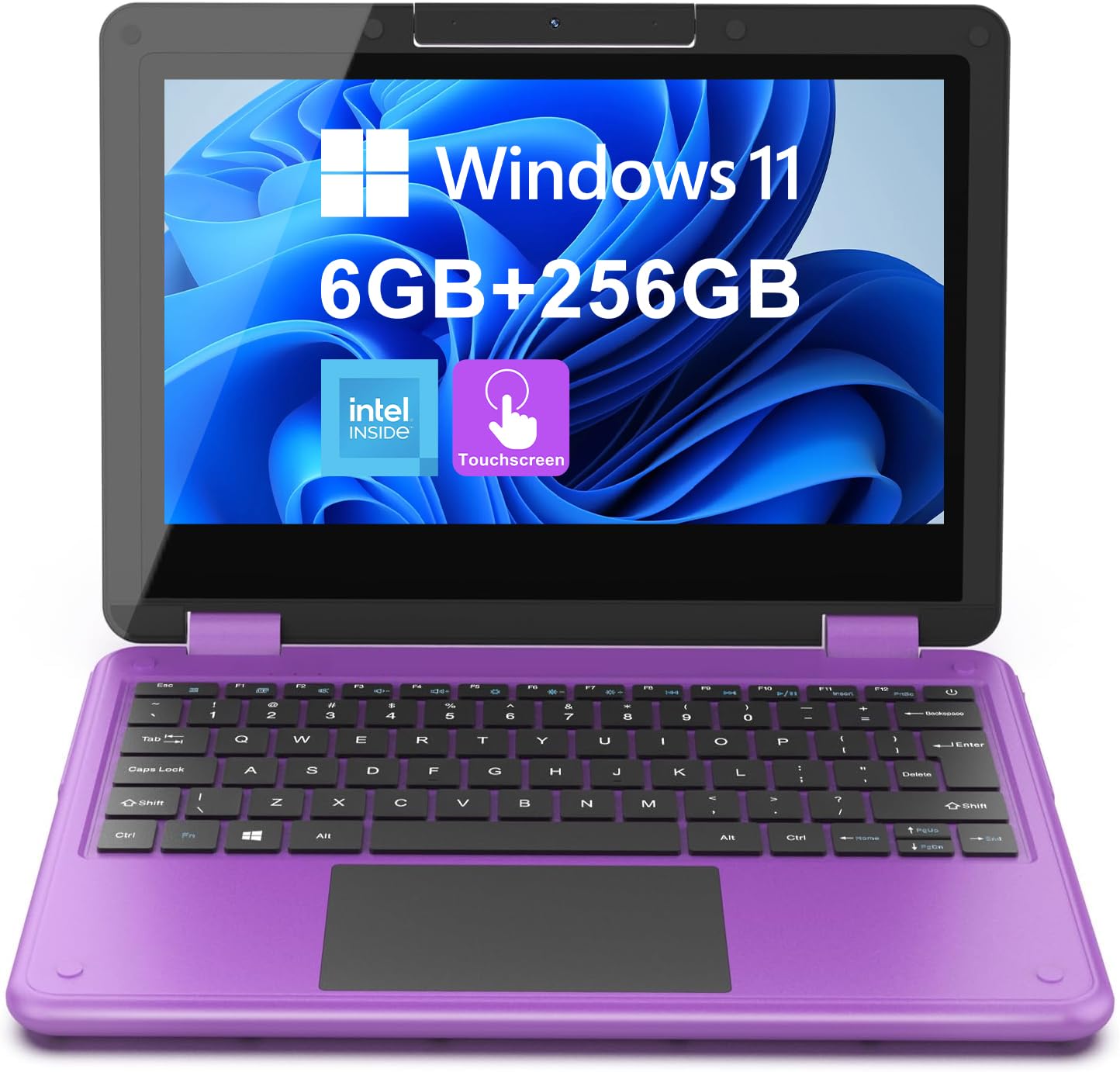 Photo 1 of AWOW Purple Touchscreen 2 in 1 Laptop, 11.6" FHD Purple Intel 4 Core Celeron N4120 Processor 6GB RAM 256GB M.2 SSD Storage Kids Gift Convertible Laptop