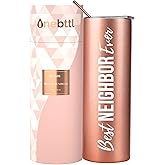 Onebttl Neighbor Gifts, Best Neighbor Ever, 20oz Stainless Steel Travel Tumbler Mug with Lid and Straw, Farewell Gift for Neighbors Moving Away, Housewarming - Rose Gold