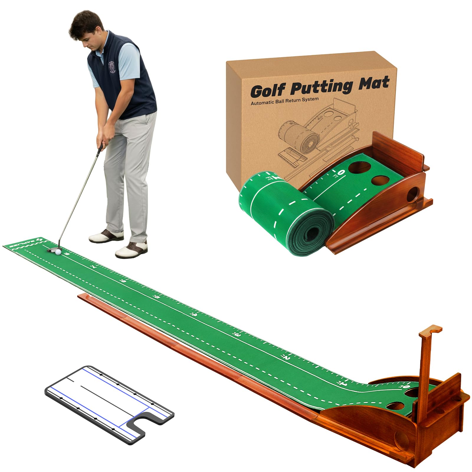 Photo 1 of SAPLIZE Putting Mat with Automatic Ball Return, Golf Practice Putting Green with Putting Mirror, Portable Putting Matt for Indoors Outdoors- Improve Accuracy and Skill Levels