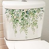 Green Plants Toilet Stickers 2 Sheets Leaves Flowers Toilet Lid Decals Self-Adhesive Plants Toilet Bathroom Wall Decoration