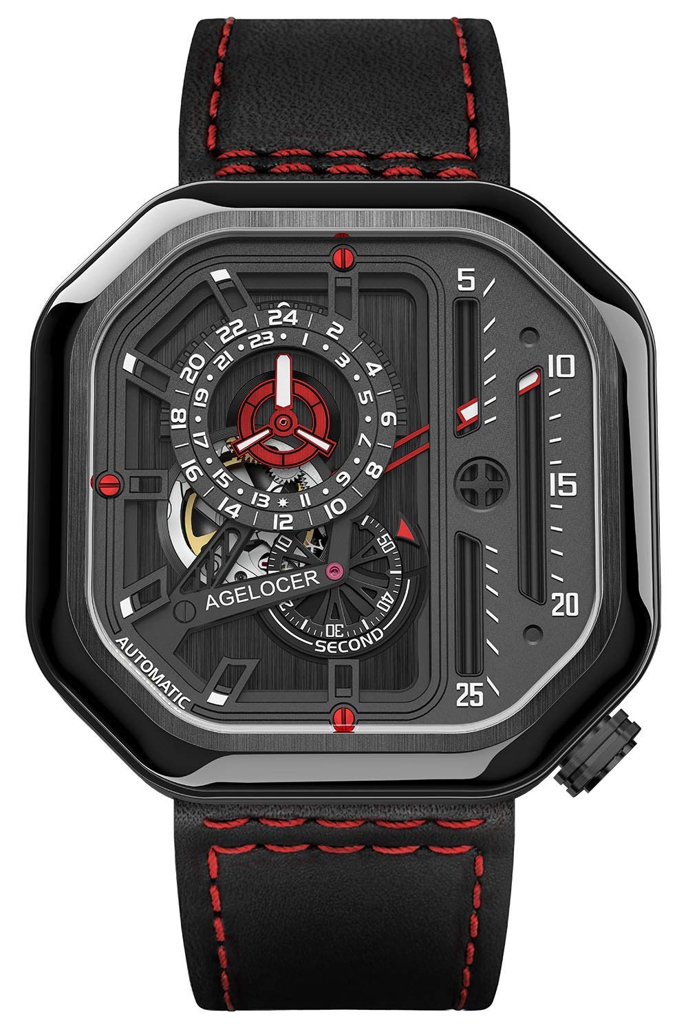 Agelocer Men's Top Brand Fashion Square Punk Stainless Steel Mechanical Analog Luminous Watch