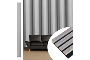 NeatiEase Wood Wall Panels, 9 Feet Acoustic Slat Wall Panels for Interior Wall Decor and Noise Reduction, Decorative Slat Wall Paneling, Gray Oak, 6-Piece