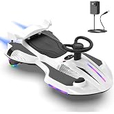Canketec 12V Electric Wiggle Car, Ride on Toys for Kids Ages 3+, White | 2-in-1 Pedal and Manual Modes, Up to 4 MPH Speed, with Backrest, Anti-Rollover, Exhaust Mist, Flashing Lights, Bluetooth