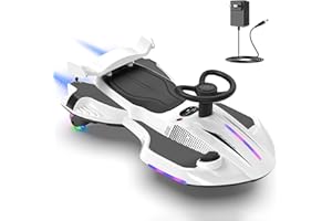 CANKETEC 12V Electric Wiggle Car with Pedal for Kids, Rechargeable 2 in 1 Swing Car, Drifting Ride On Toys with Backrest, Anti-Rollover, Spray, Flashing Light, Music, for Ages 3 and Up, 150 Lbs (White)