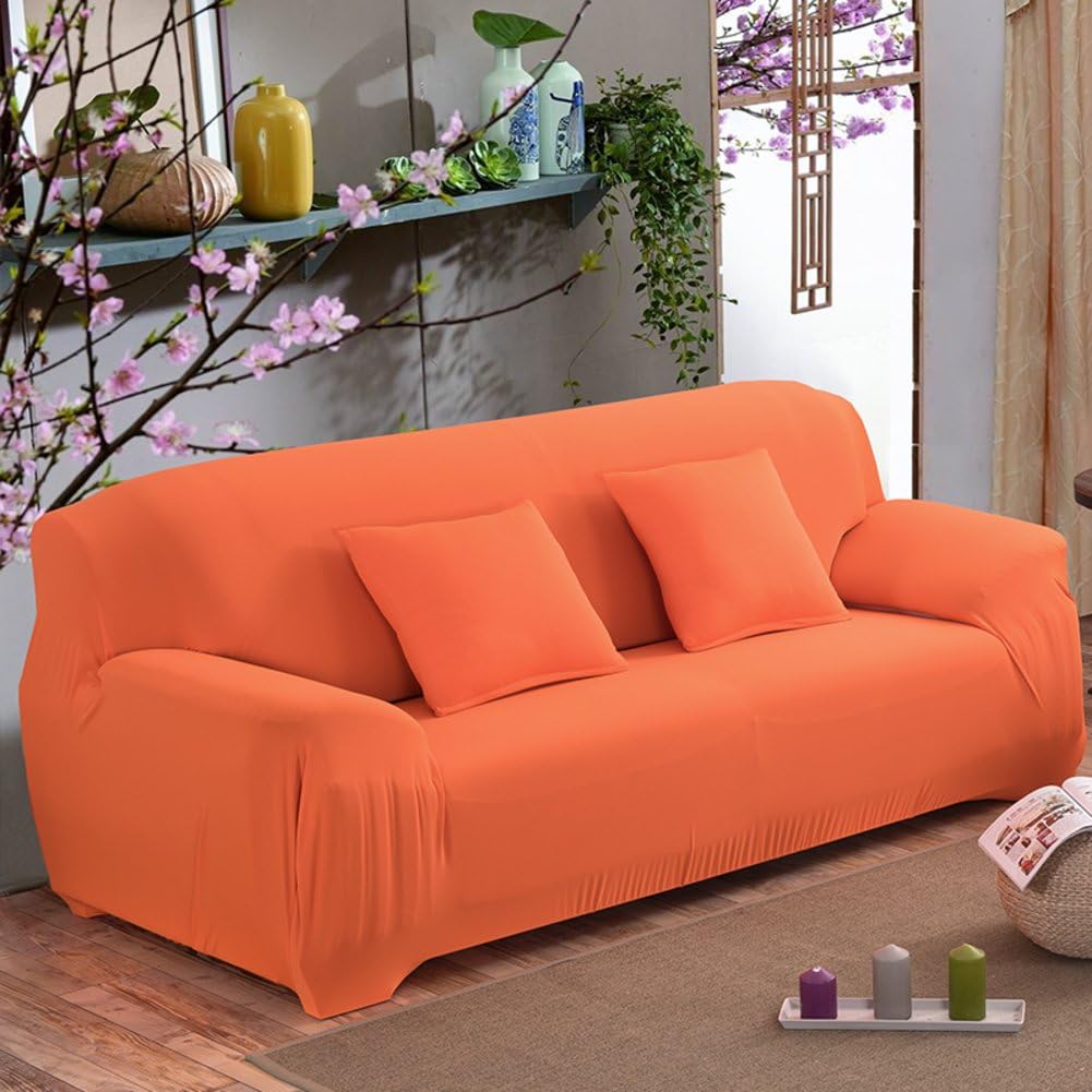 FDJKGFHGFCGDFGDG Elastic slipcover sofa,Sofa cover with cushion covers Full pack sofa cover towel Full cover solid color General sofa mat Fabric simple modern sofa cushioning-Orange 4 seaters