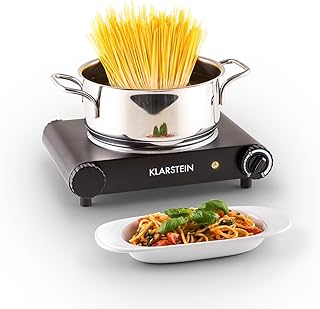 Klarstein Captain Cook - Einzelkochplatte, Keramik-Kochfeld, Elektro-Kochplatte, kratzfestes Kristallglas, 1200W, Infrarot-Heizelement, Überhitzungsschutz, Kontollleuchte, Edelstahl, schwarz