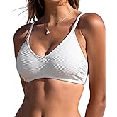 CUPSHE Bikini Top for Women Bathing Suit Criss Cross Self Tie Spaghetti Straps V Neck