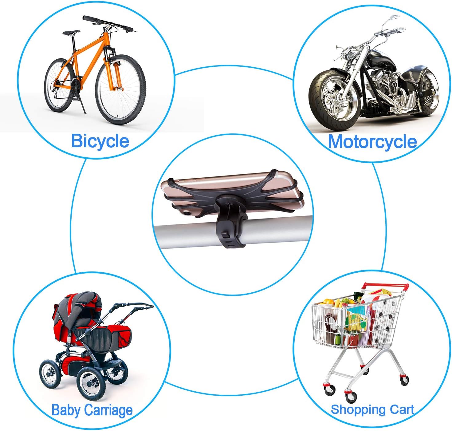 HUSUKU Bike Phone Mount, 360°Rotation Silicone Bicycle Phone Holder, Universal Motorcycle Handlebar GPS Units Mount Compatible with iPhone 12 Pro/12 mini/Se/11 Pro Max/XR/XS Max/8, 4.0"-6.7" Phones