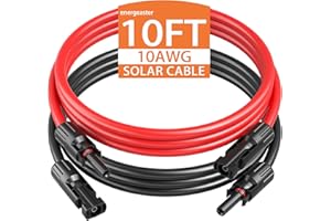 energeaster 10AWG Solar Extension Cable with Pair of Connectors Solar Panel Adaptor Kit Tool, Solar Panel Extension Cable,10 Gauge Wire,Red and Black(10FT Red + 10FT Black)