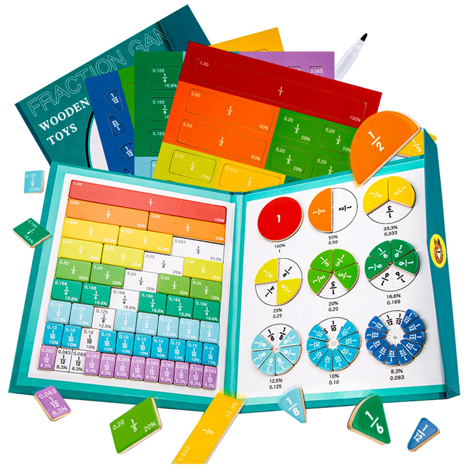 Photo 1 of Magnetic Fraction Educational Puzzle Fraction Tiles and Circles, Equip Magnetic Score Disk Demonstrator,Math Manipulatives Enhance Early Primary School Students Mathematical Skills