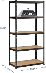 Yaheetech 5-Tier Adjustable Steel Garages Shelving Unit 180x90x45cm Black view 2