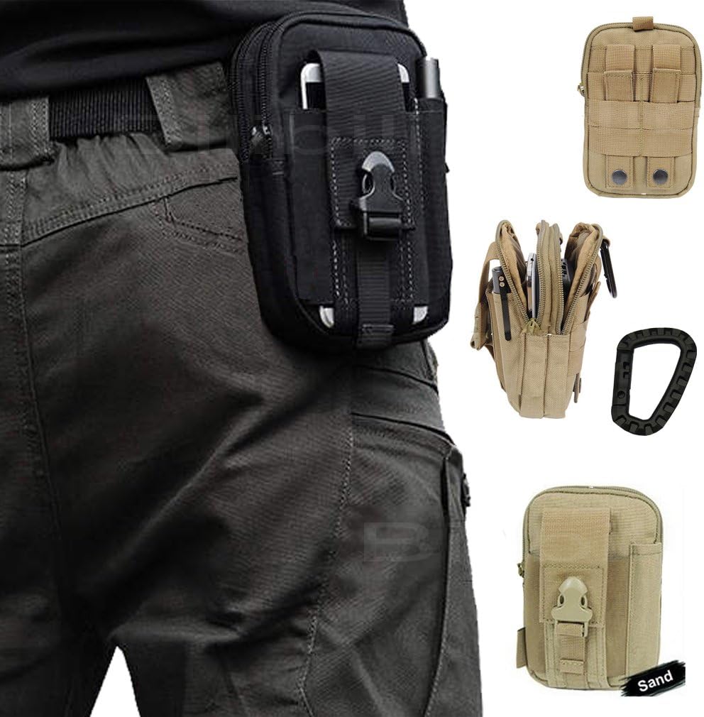Artcraft(TM) Sand Molle Camo Bag Military 1000D Nylon Utility Tough Heavy Duty Tactical Compatible Waist Pack Universal Waist Bags Casual Climbing Hiking Outdoor Rock Gear Holster Pouch Cycling Carrying Big Pouch Belt Waist Bag / Pocket for Lenovo ALL FIT Case Cover Skin
